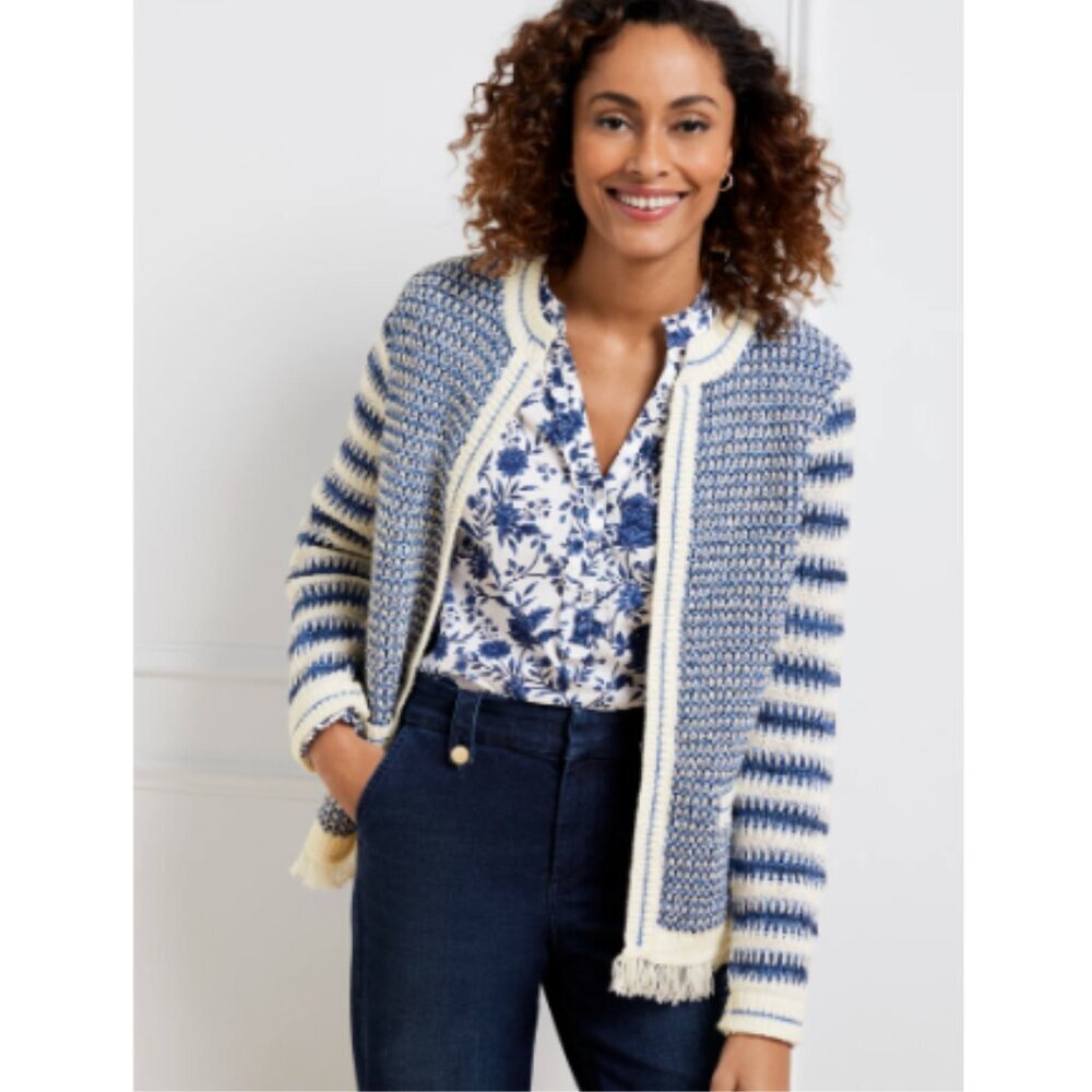 Talbots Mixed Texture Sweater Jacket, Biscayne Bl… - image 1